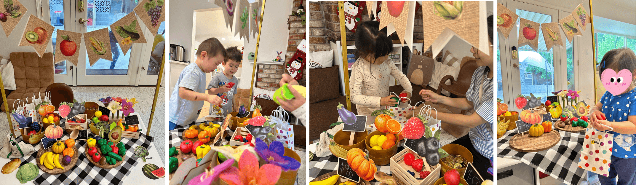 Children shopping at a dramatic play farmers market