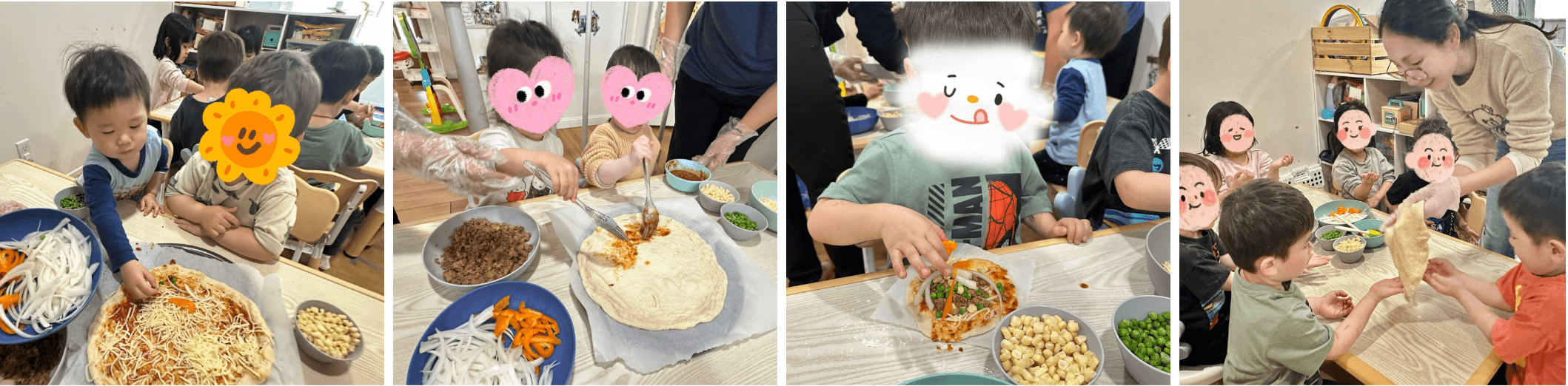Children preparing pizzas during Pizza Monday